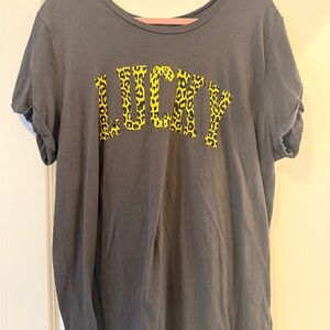Lucky Brand Charcoal Tee with Yellow Leopard Print